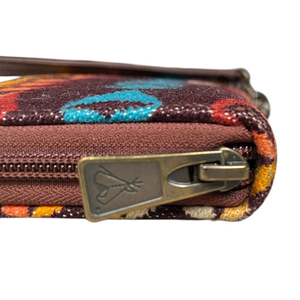 Pendleton Brown Wallet with Teal, Rust & Gold Geometric Pattern - Picture 7 of 11